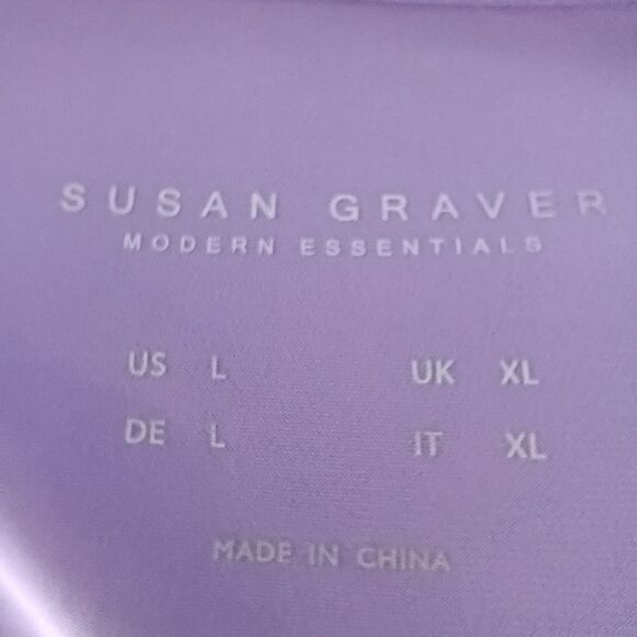 Susan Graver Liquid Knit Lavender PurpleShort Sleeve Blouse L Stretch Mature - Picture 5 of 6